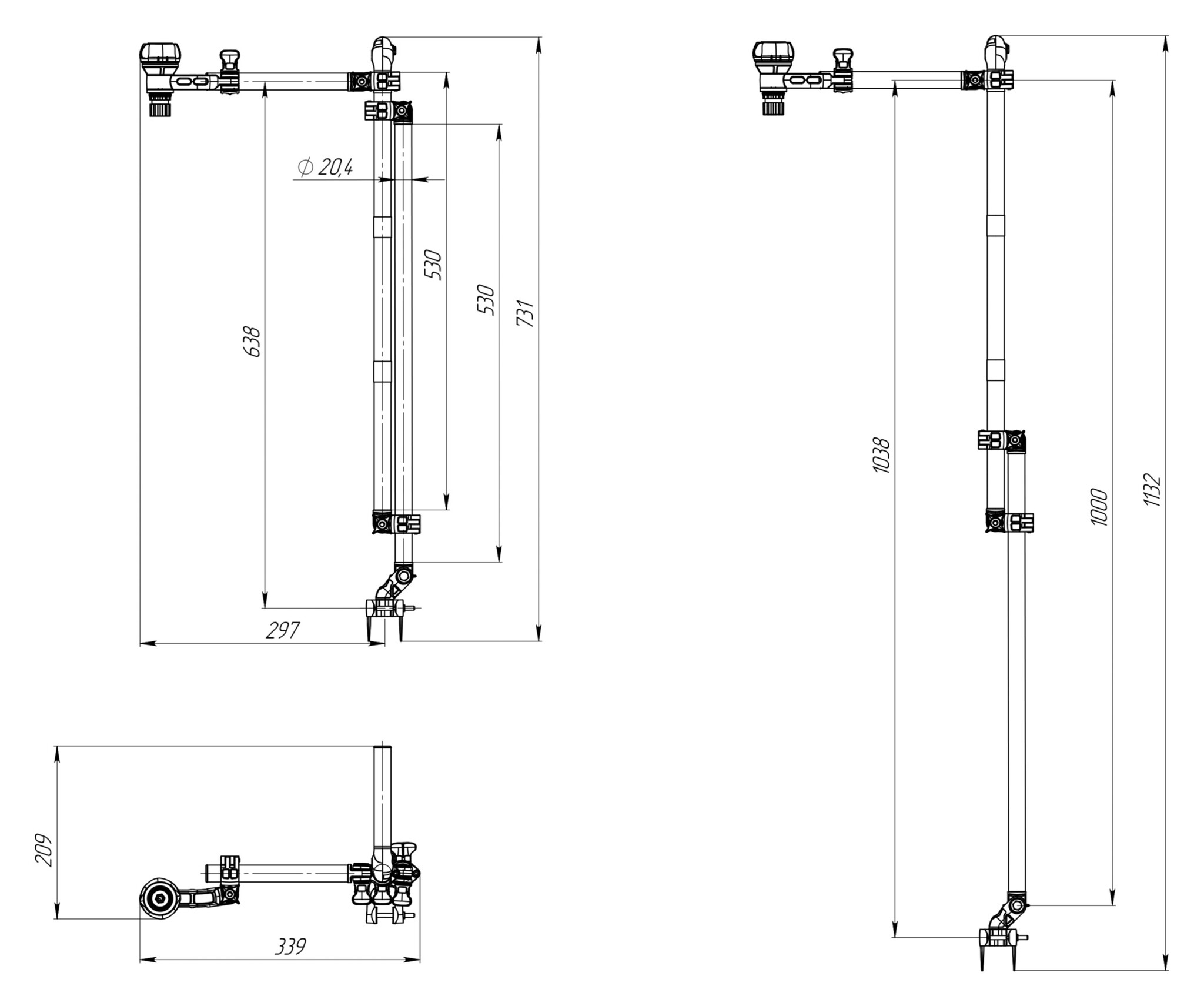 Borika - Universele transducer steun kit met houder telescopisch.