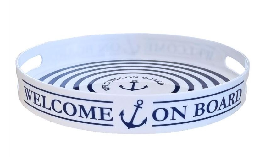 Dienblad antislip rond Welcome on board Ø32 cm
