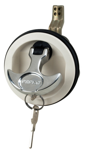 Perko Luiksluiting wit met slot, 32-48mm, rechte schoot, chroom hendel