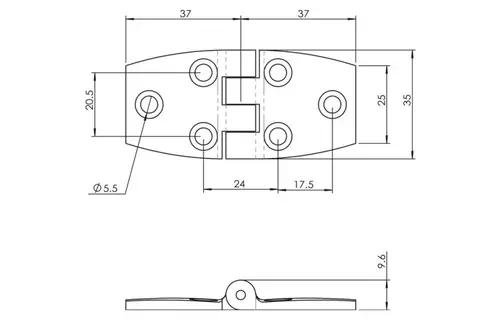 Scharnier nylon 74 X 35 mm