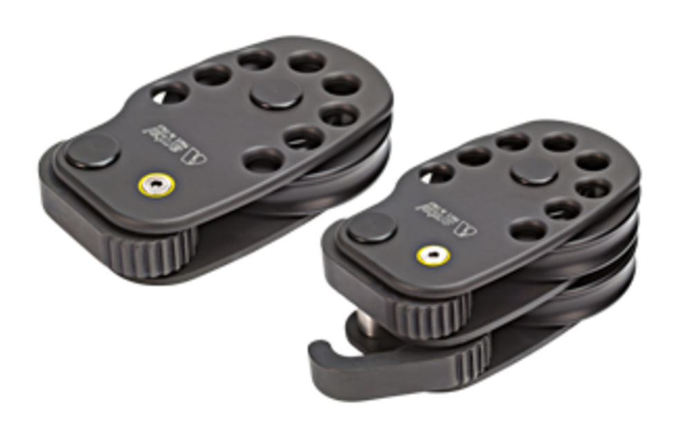 Antal Aluminium dubbel dekblok met veerstopper, Ø80mm, schijf voor Ø6-14mm lijn, SWL 1000kg, links