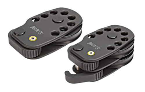 Antal Aluminium dubbel dekblok met veerstopper, Ø80mm, schijf voor Ø6-14mm lijn, SWL 1000kg, links