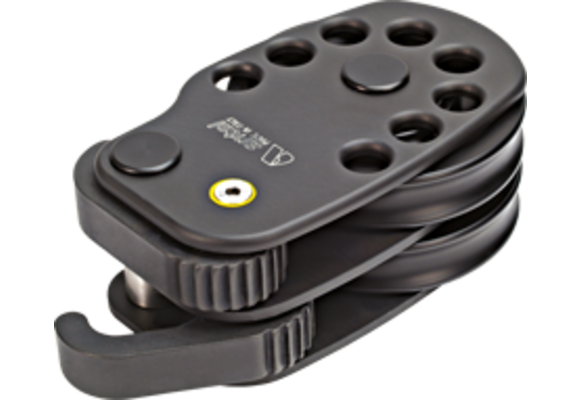Antal Aluminium dubbel dekblok met veerstopper, Ø100mm, schijf voor Ø8-16mm lijn, SWL 2000kg, links