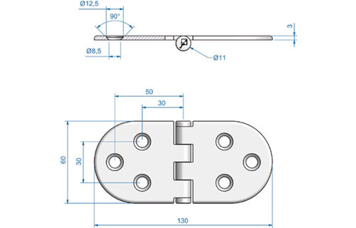 Roca vlakscharnier rond RVS 130 x 60 mm schroef 448029