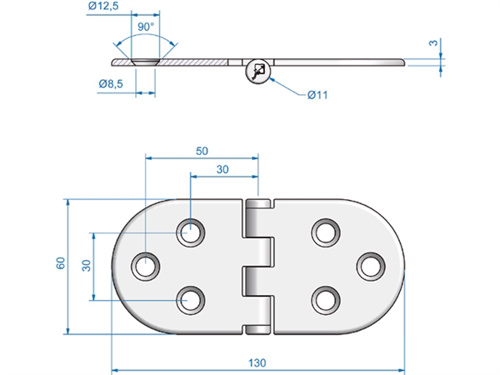 Roca vlakscharnier rond RVS 130 x 60 mm schroef 448029
