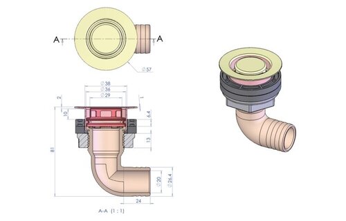 Dek/kuip doorvoer RVS/acetal