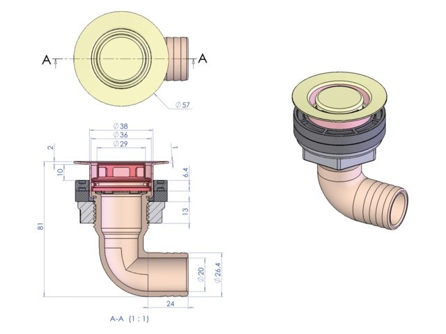 Dek/kuip doorvoer RVS/acetal