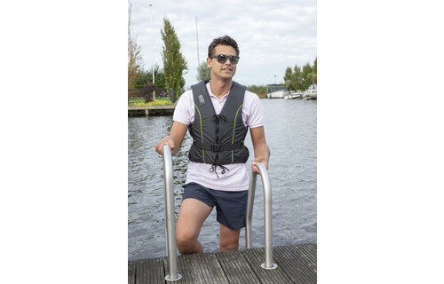 Besto Dinghy Zipper zwemvest 50N Zwart/Gele streep