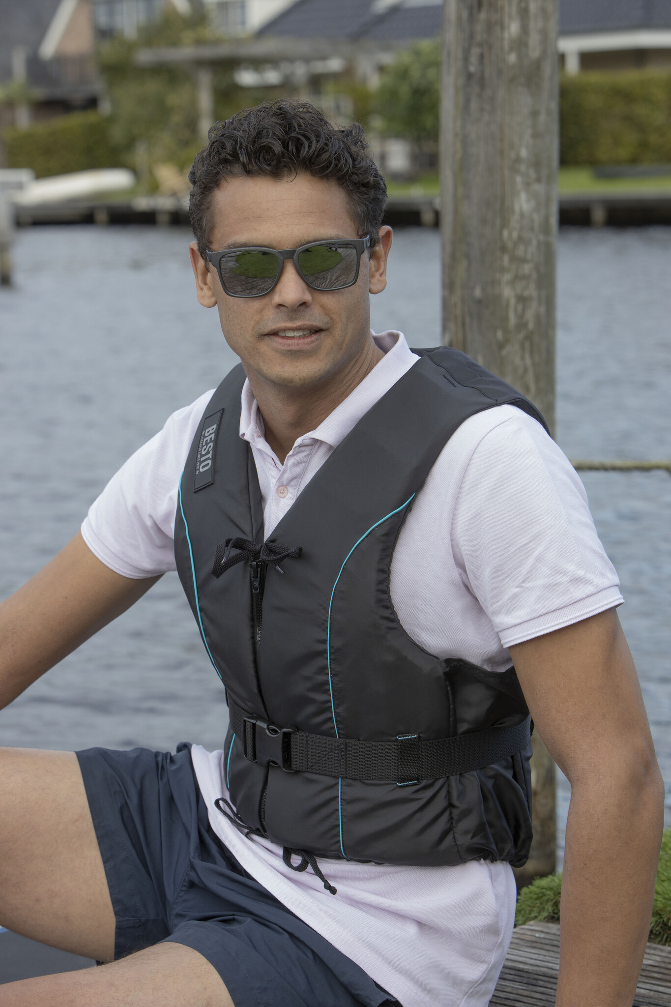 Besto Dinghy Zipper 50N Zwart/Aqua striping