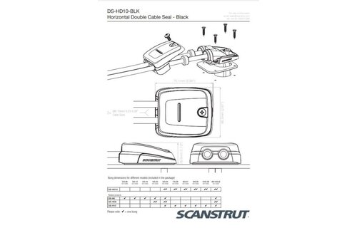 Scanstrut Dekdoorvoer horizontaal voor dubbele kabel zwart