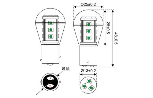Ledlamp led15 10-30V BAY15D green - 0.9 watt