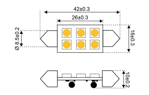 Ledlamp led6 festoon 10-30V 42mm - 1.2 watt