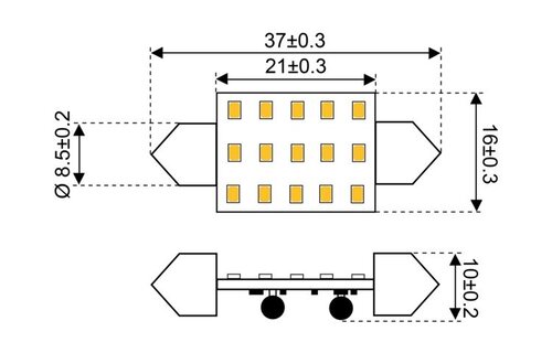 Ledlamp led15 festoon 10-30V 37mm 2700k - 1.5 watt
