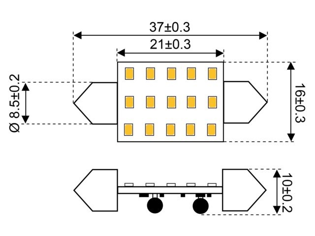 Ledlamp led15 festoon 10-30V 37mm 2700k - 1.5 watt