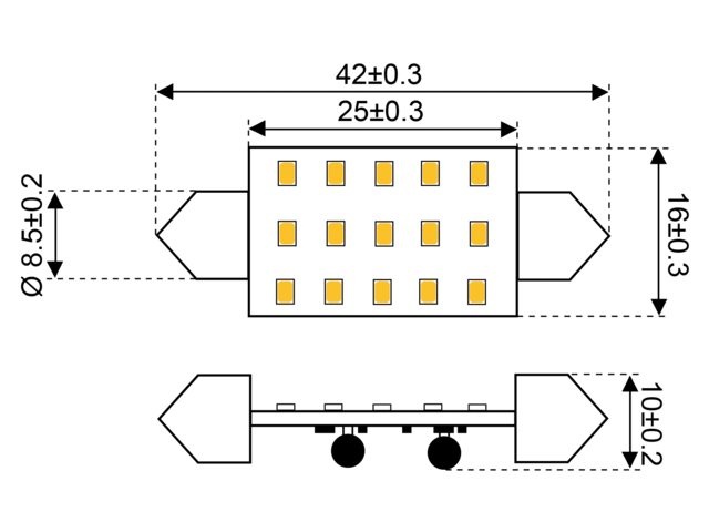 Ledlamp led15 festoon 10-30V 42mm 2700k - 1.2 watt