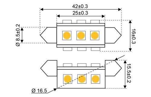 Ledlamp led9 festoon 10-30V 42mm - 2.0 watt