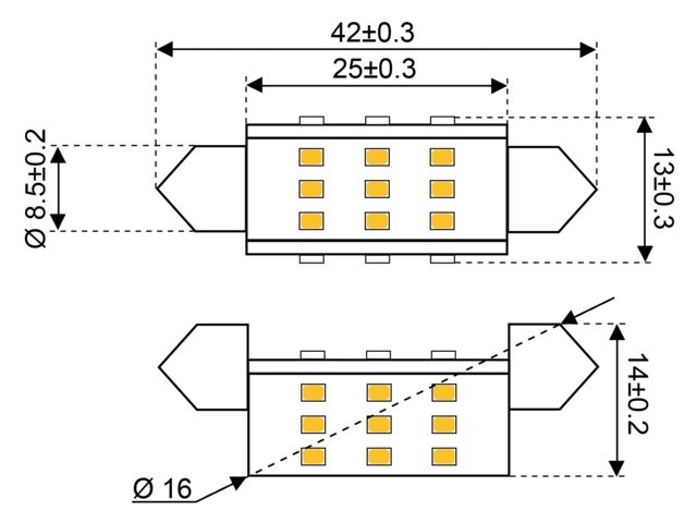 Ledlamp led27 festoon 10-30V 42mm 2700k - 2 watt