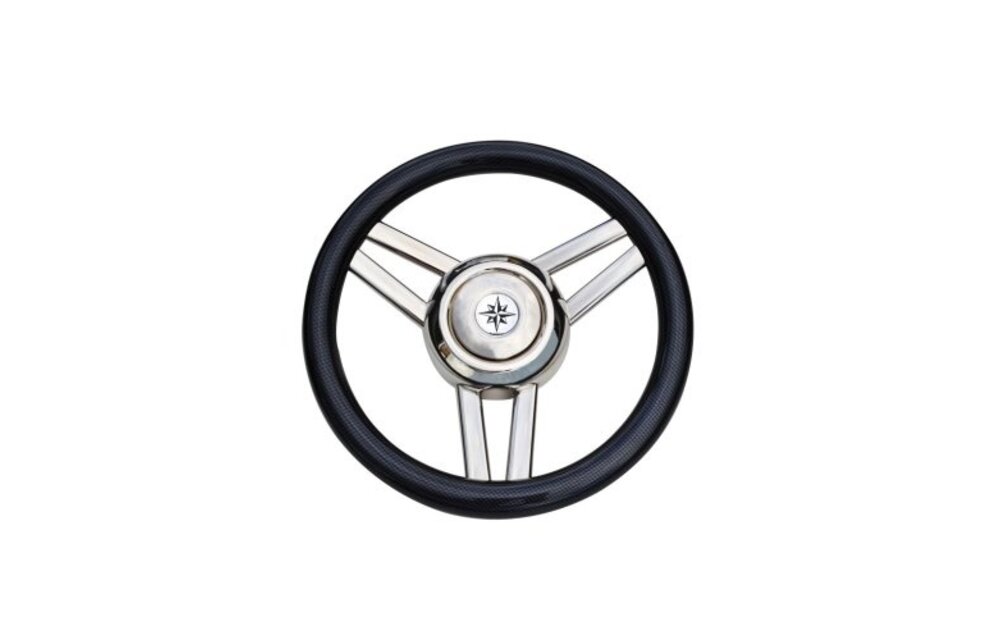 3-Spaaks stuurwiel "Model 26" RVS met zwarte polyurethaan rand  35 cm
