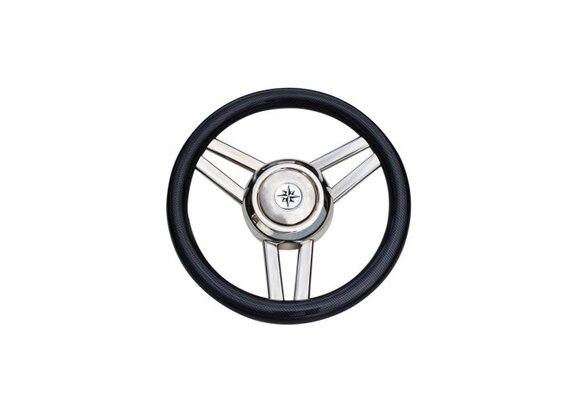 3-Spaaks stuurwiel "Model 26" RVS met zwarte polyurethaan rand  35 cm