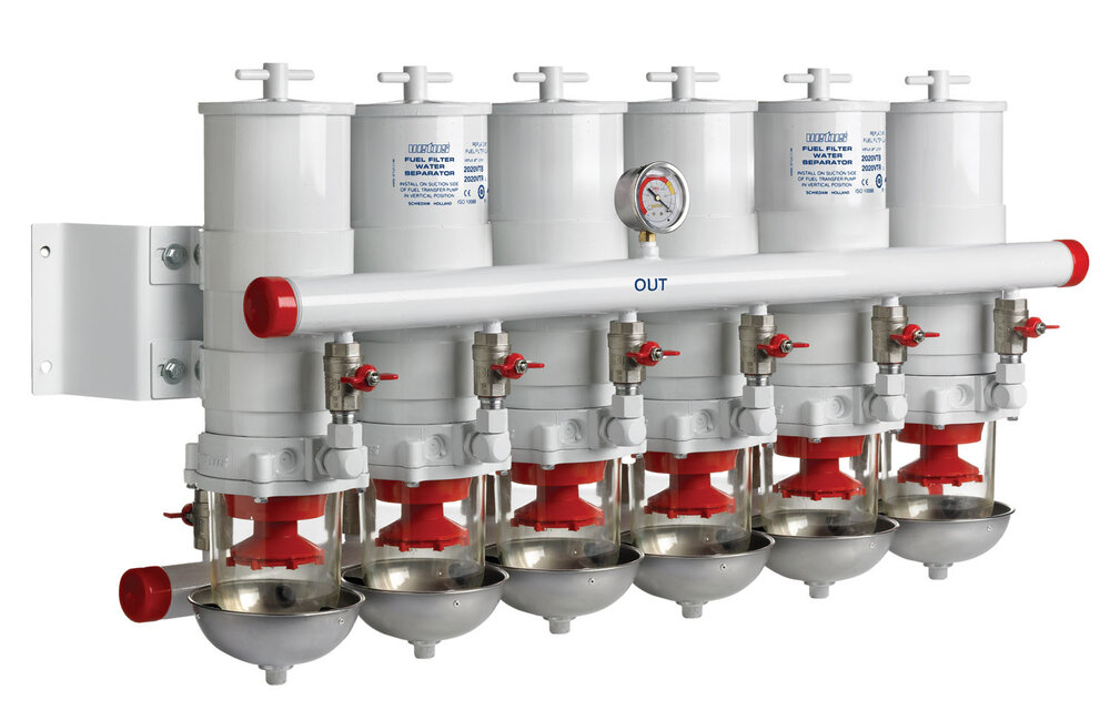 VETUS Brandstoffilter / waterafscheider, viervoudig, 30 micron, 36 l/m