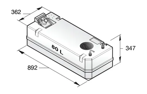 VETUS Dieselbrandstoftank incl. aansluitingen, 80 liter, 10 mm slang