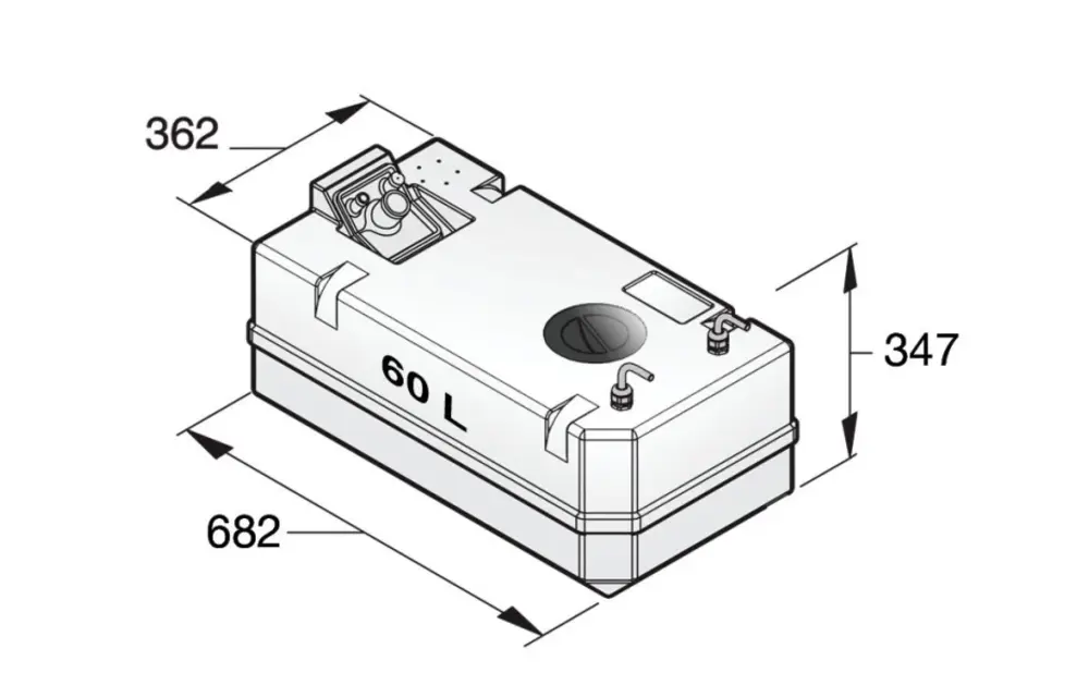 VETUS Dieselbrandstoftank incl. aansluitingen, 60 liter, 8 mm slang