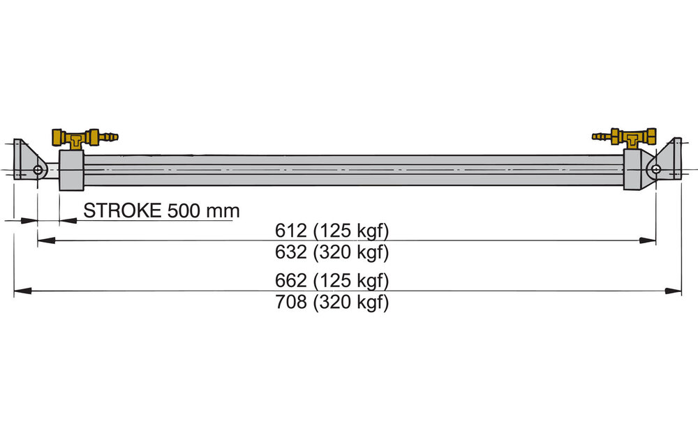 VETUS Elektro-hydraulisch hefsysteem, L = 500 mm, 24 Volt, 125 kgf