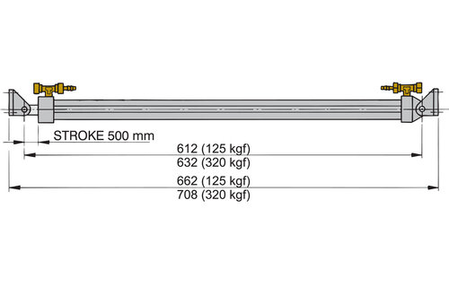 VETUS Elektro-hydraulisch hefsysteem, L = 500 mm, 24 Volt, 125 kgf