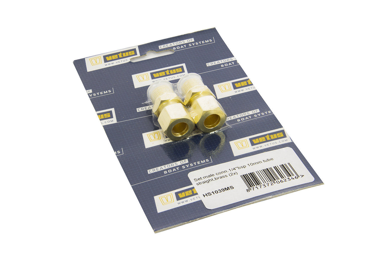 VETUS Set:inschrkop.1/4"bsp 10mm pijp,recht,messing(2x)