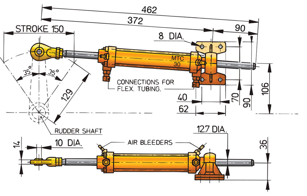 VETUS Hydraulische cilinder voor 8 mm leiding (kunststof)
