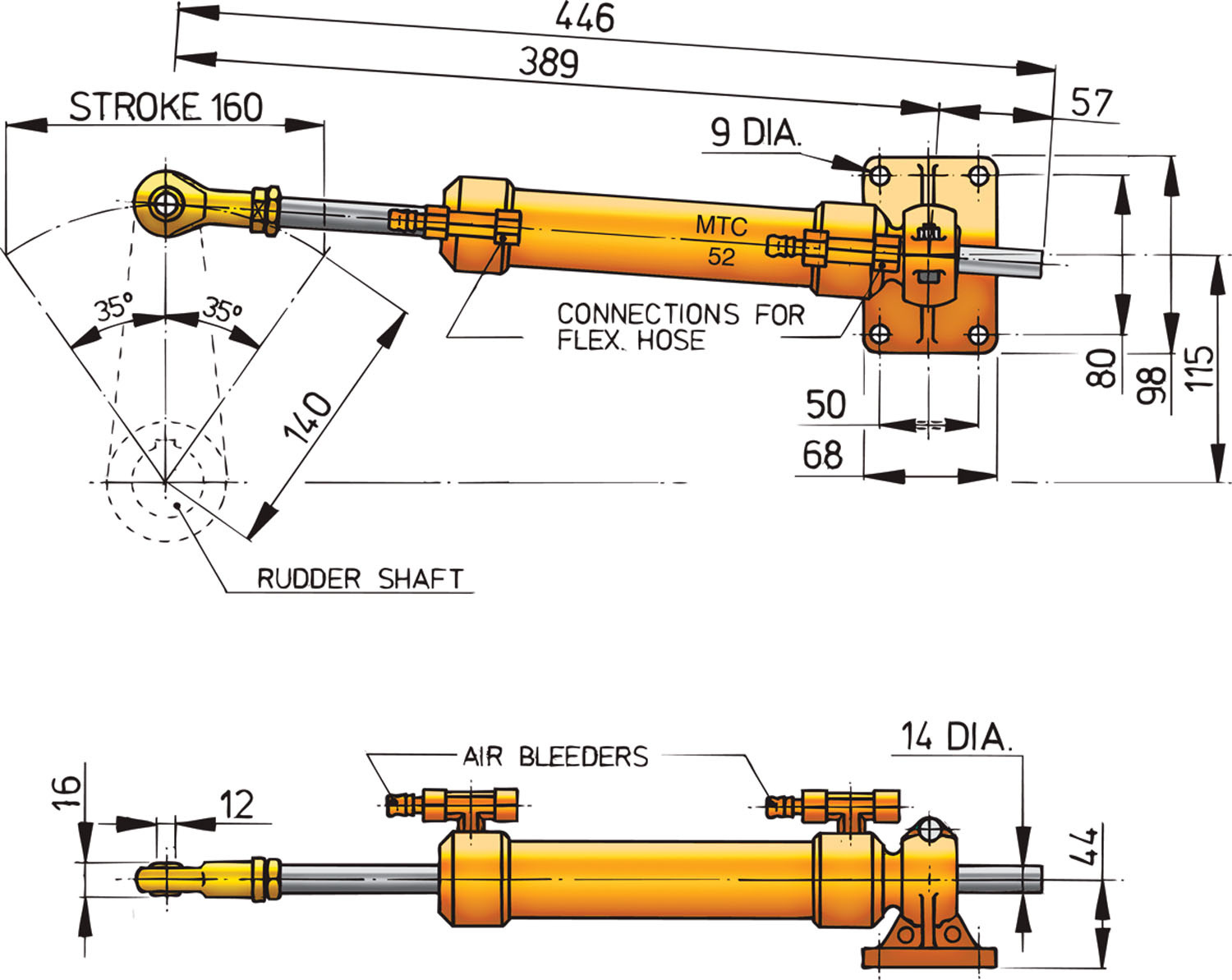 VETUS Hydraulische cilinder (kunststof of koper) pijp D 10mm
