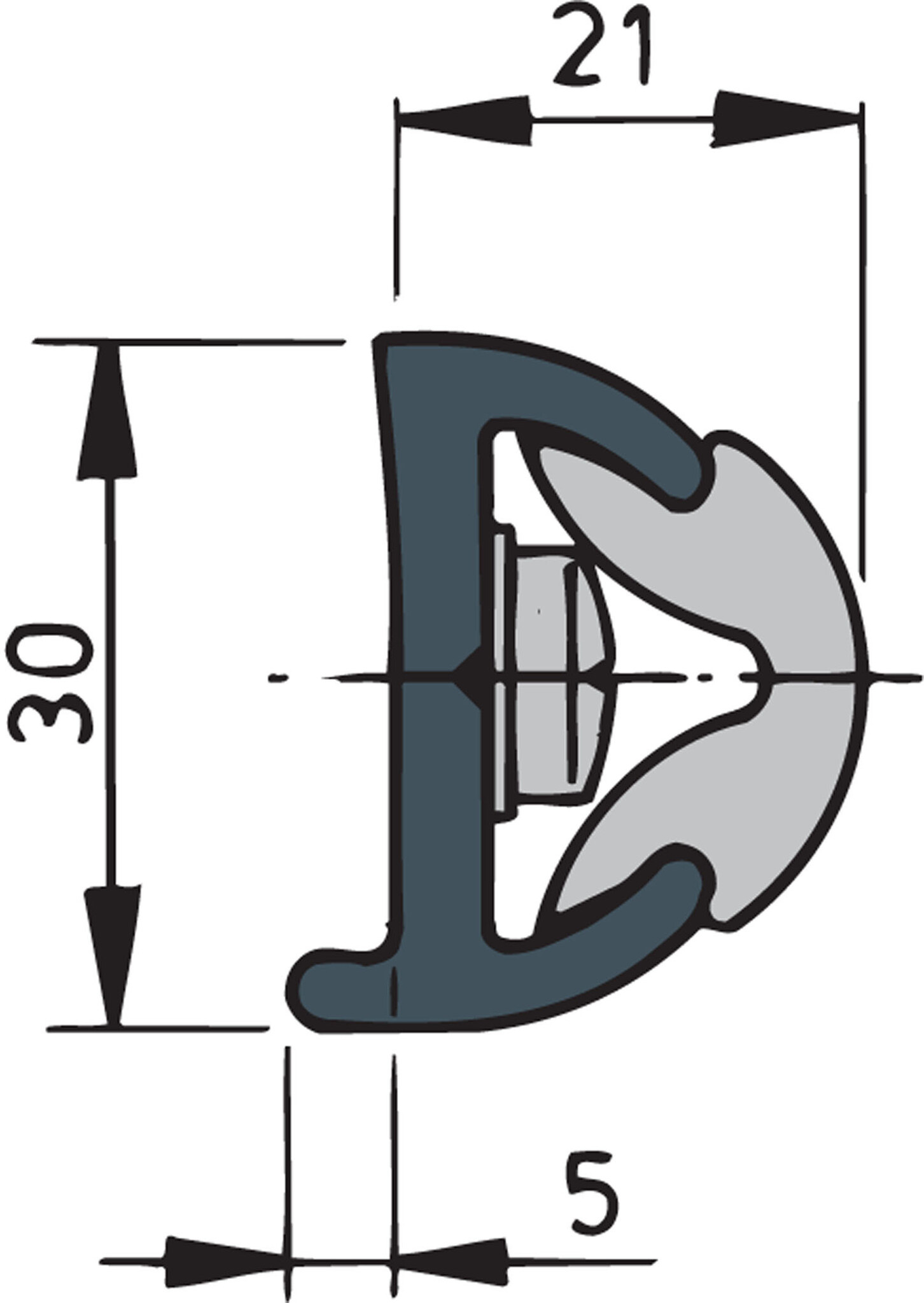 VETUS Mtr. Stootlijst type POLY antraciet, POLY30 signaal zwart (min. lengte 20 meter