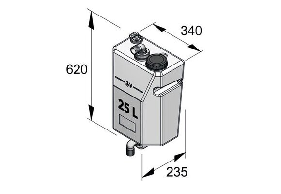 VETUS Vuilwatertank 25 liter voor wandbevestiging