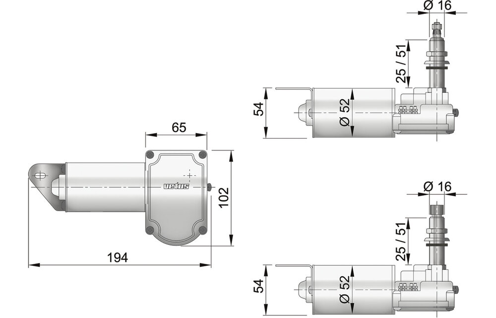 VETUS Ruitenwissermotor, lange as 2" met DIN aansluiting