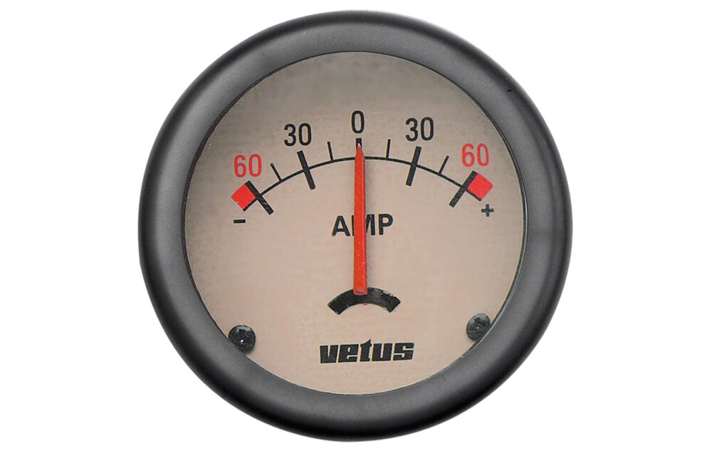 VETUS Ampère meter 60A, linea nostalgica, 12/24 Volt gatmaat Ø 52 mm