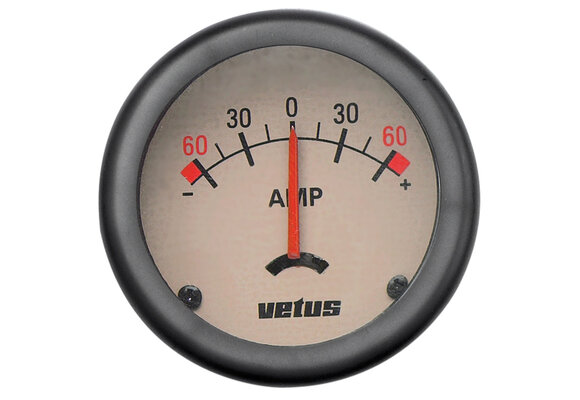 VETUS Ampère meter 60A, linea nostalgica, 12/24 Volt gatmaat Ø 52 mm