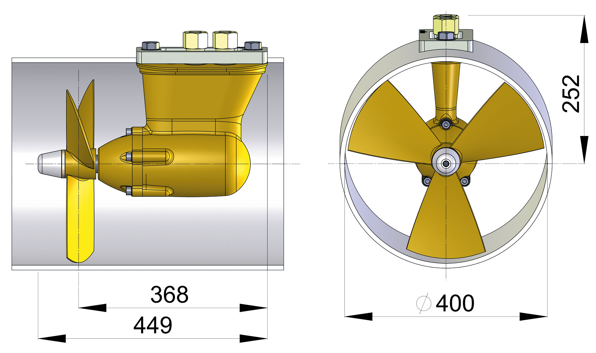 VETUS Hydraulische boegschroef 550 kgf incl. 33 kW hydro-motor