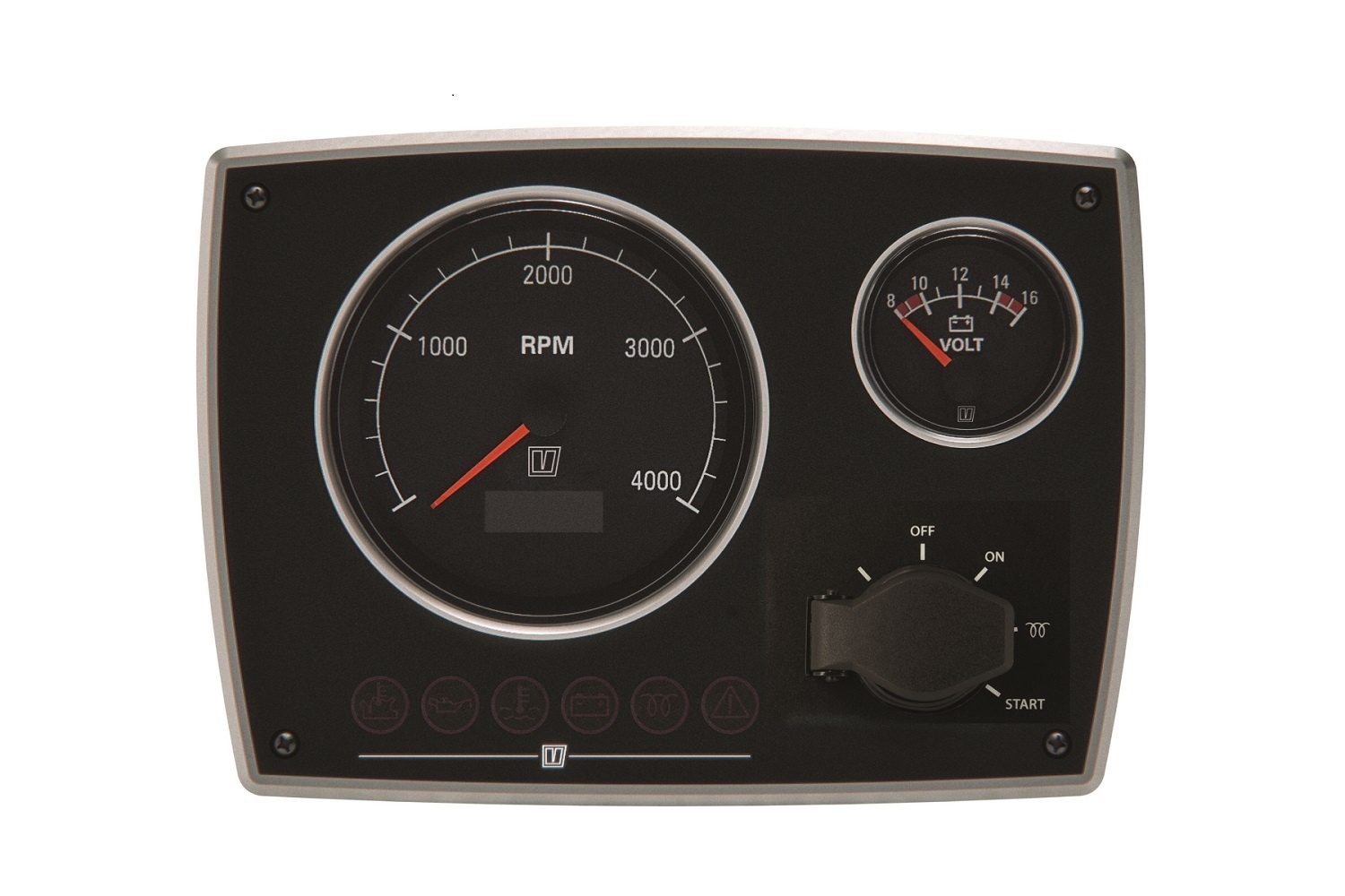 VETUS Stijvol aluminium motorpaneel type met zwarte meters, 12Volt, (0-5000rpm)