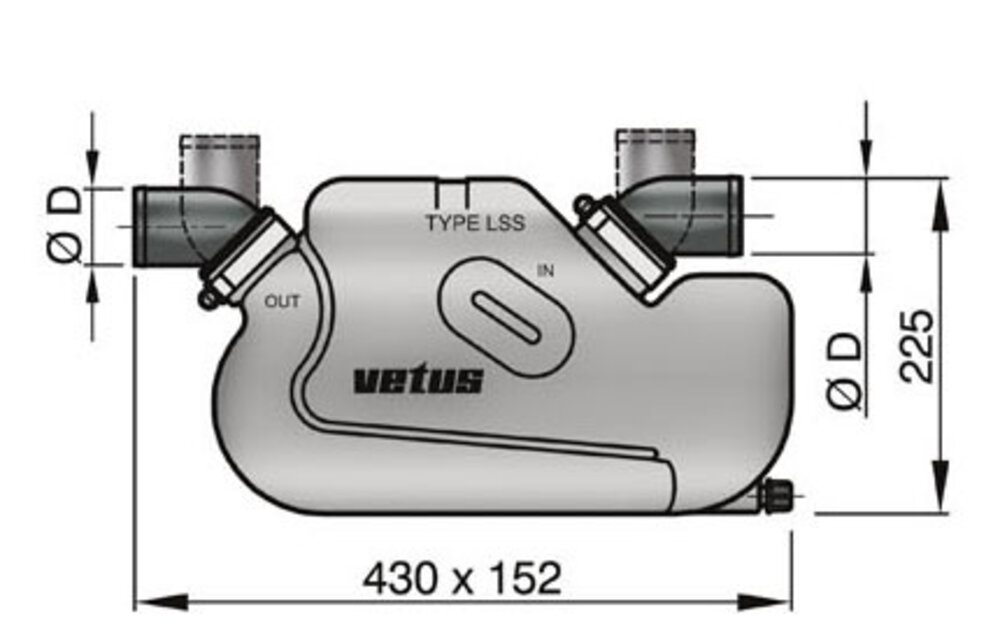 VETUS waterlock voor lange uitlaatleidingen, type LSS