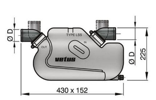 VETUS waterlock voor lange uitlaatleidingen, type LSS