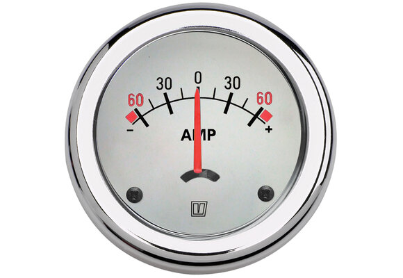 VETUS Ampère meter 60A, wit, 12/24 Volt gatmaat Ø 52 mm