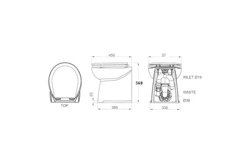 Jabsco De Luxe 14" elektrisch toilet 24V | recht met spoelwaterpomp (58280|1024)