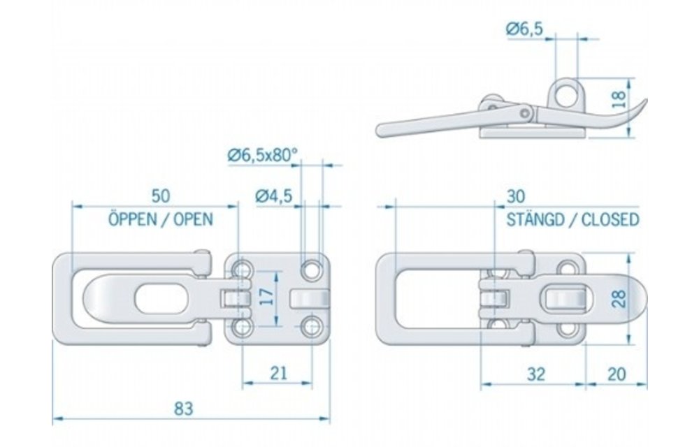 Luikvastzetter - Mess. Verchr. - 79mm