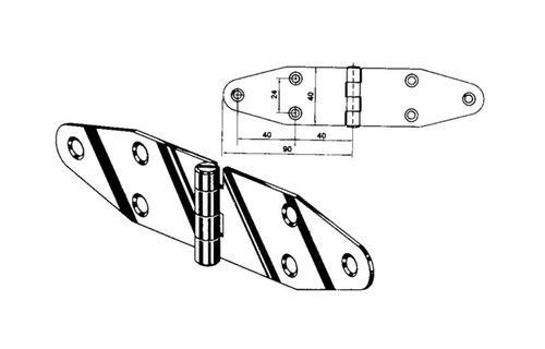 Roca staartscharnier vlak RVS 90 x 40 mm  441624