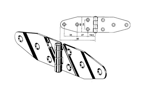 Roca staartscharnier vlak RVS 180 x 40 mm 441620