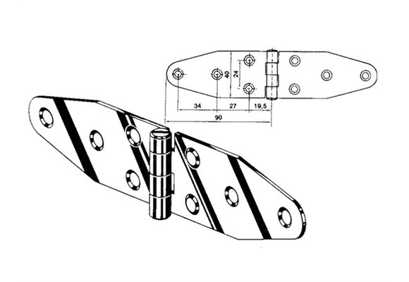 Roca staartscharnier vlak RVS 180 x 40 mm 441620