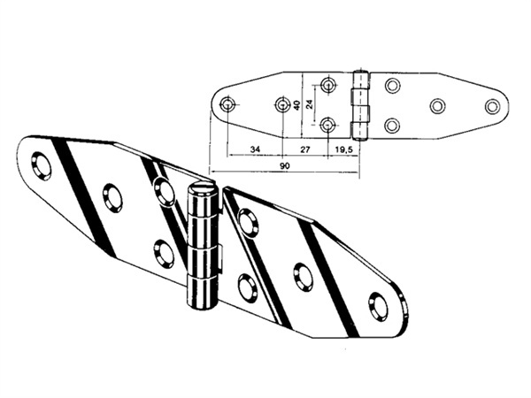 Roca staartscharnier vlak RVS 180 x 40 mm 441620