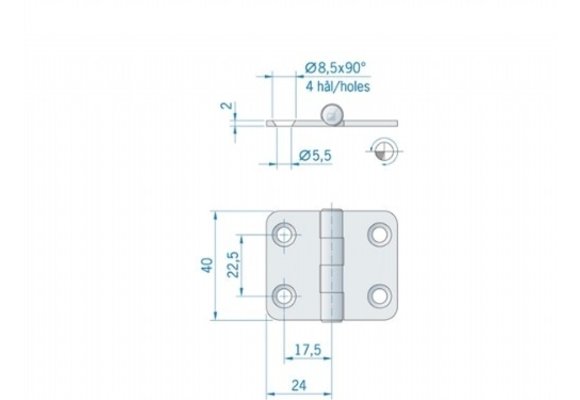 Roca vlakscharnier met ronde hoeken RVS 48 x 40 mm 441540