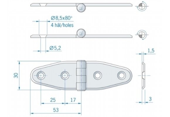 Roca staartscharnier vlak RVS 106 x 30 mm 441134