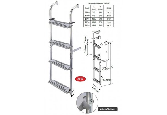 NR RVS Zwemtrap kantelbaar spiegelmontage 3 + 3 treden - 1335 mm